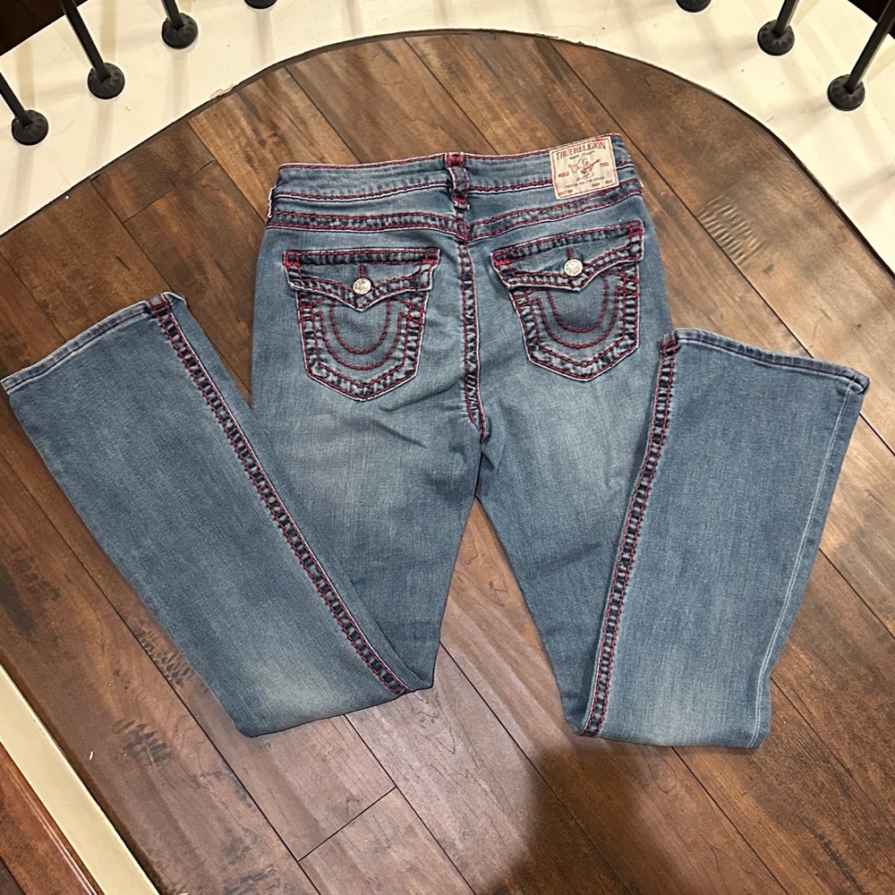 True Relegion Becca Bootcut Jeans with Red Accents